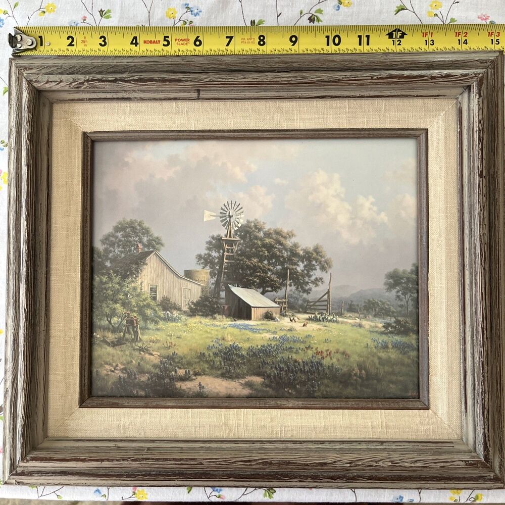 Memorable Spring Dalhart Windberg Print Framed Matted Texas Bluebonnets Windmill